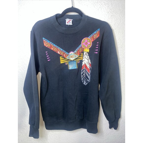 Jerzees Sweaters - jerzees Native American Sweater Tribal Indian Feather Aztec Beads M USA 3D